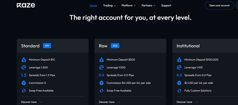 Types of Accounts at Raze Markets
