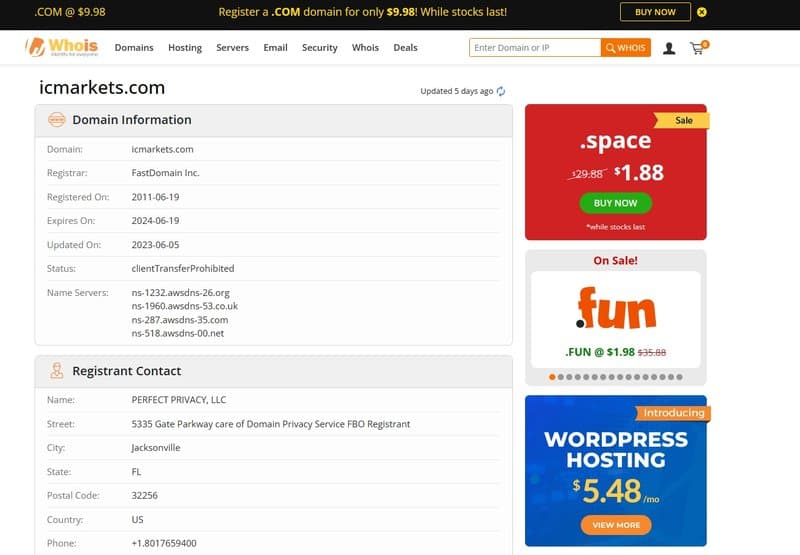 IC Markets WHOIS Registration Date