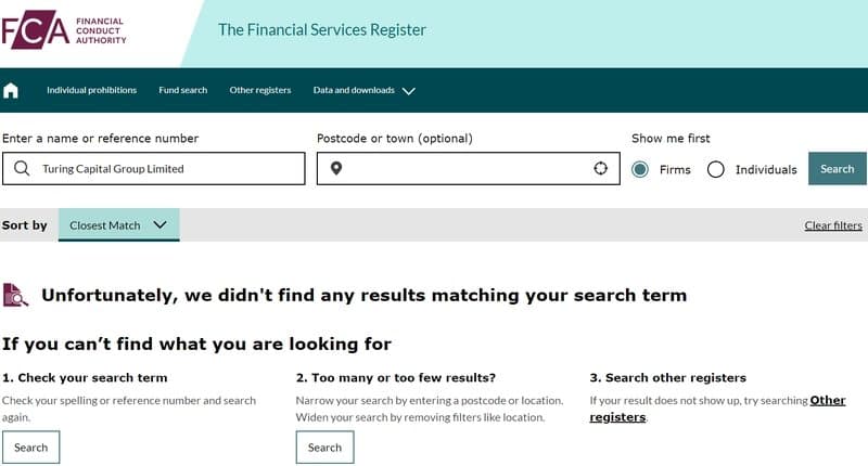 Turingfx is not registered with FCA