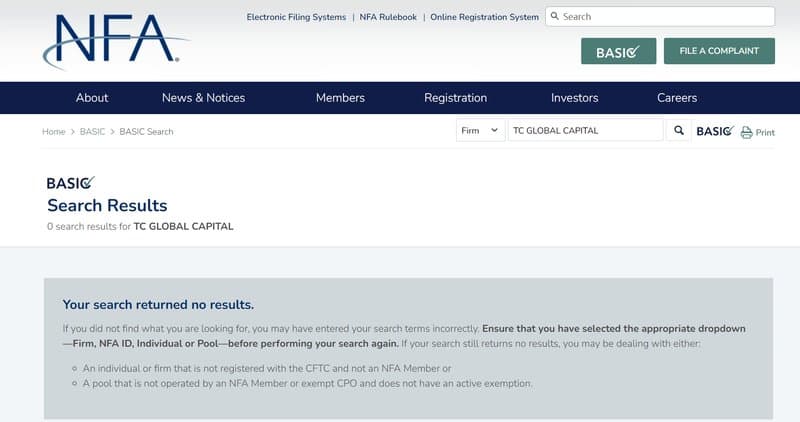 TC GLOBAL CAPITAL的监管信息