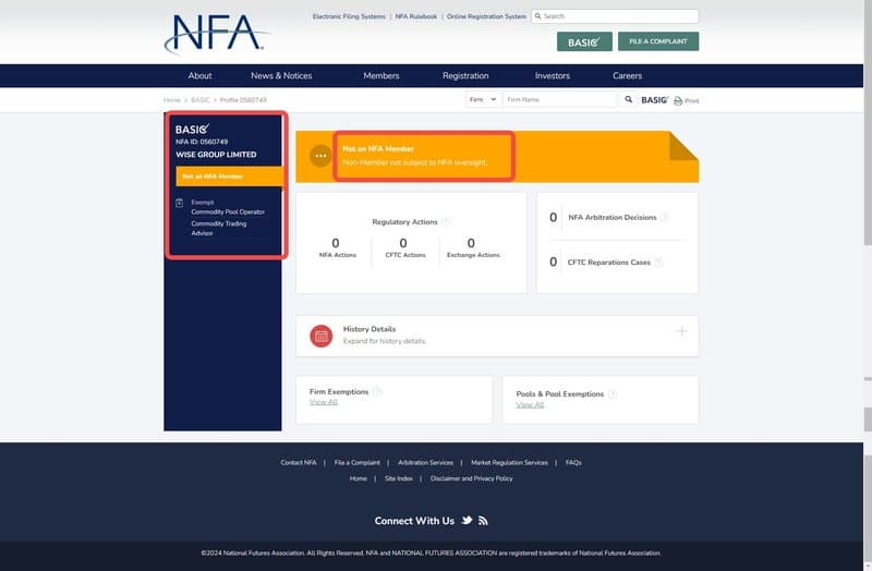 Wise Market的NFA监管查询