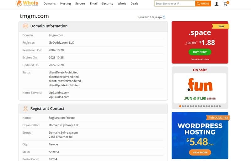 TMGM WHOIS Domain Registration Date