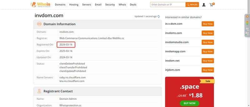 INVDOM PYT LTD's domain registration time