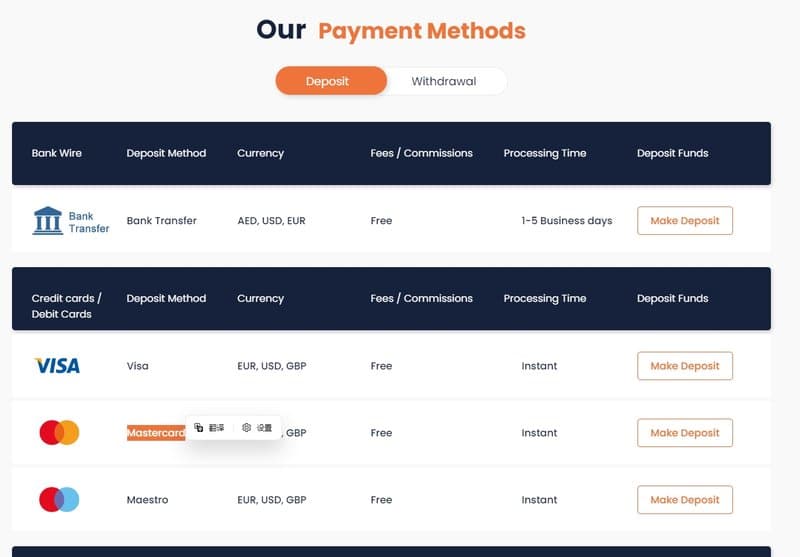 Account deposit and withdrawal interface