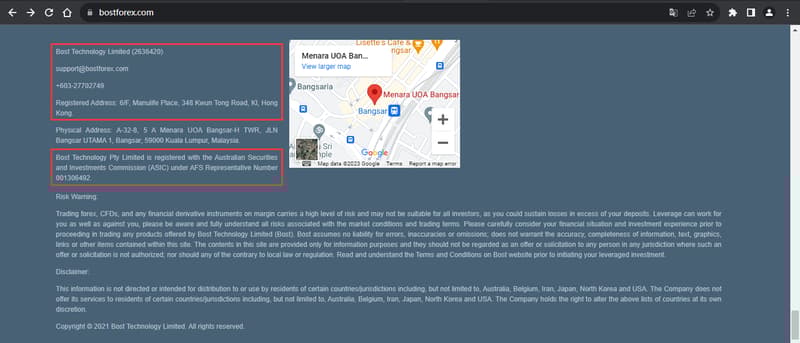Official website showing company registration information