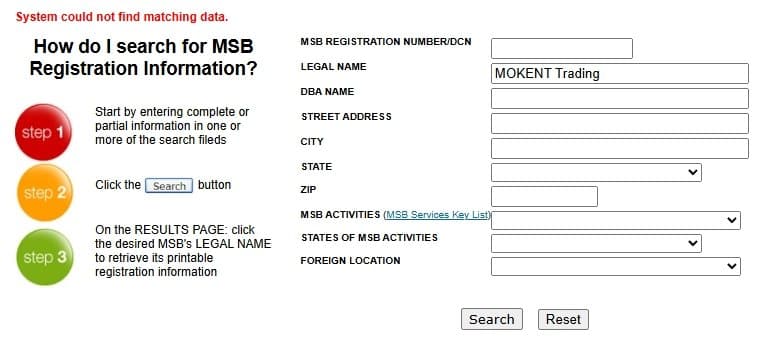 No relevant regulatory credentials found at FinCEN for this company