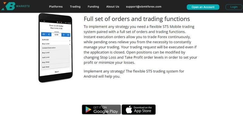 Trading platforms offered by XBmkforex.com
