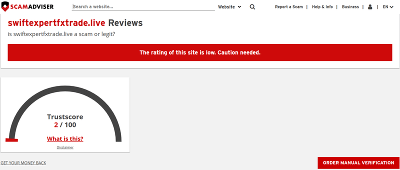 ScamAdviser High-Risk Platform Warning
