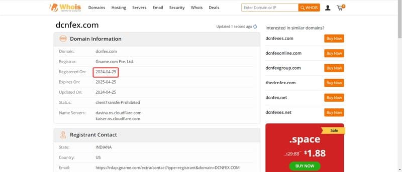 DCNForex's domain registration time