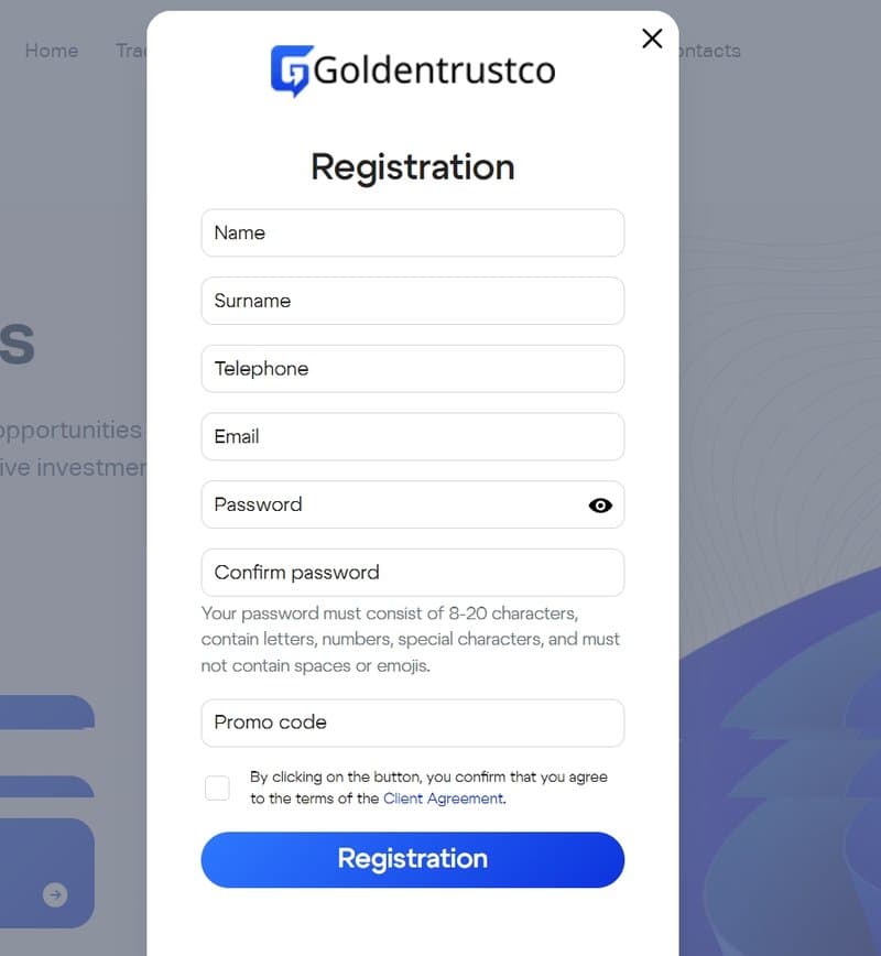 Goldentrustco's Account Registration Process