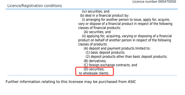 The license scope is restricted to wholesale clients