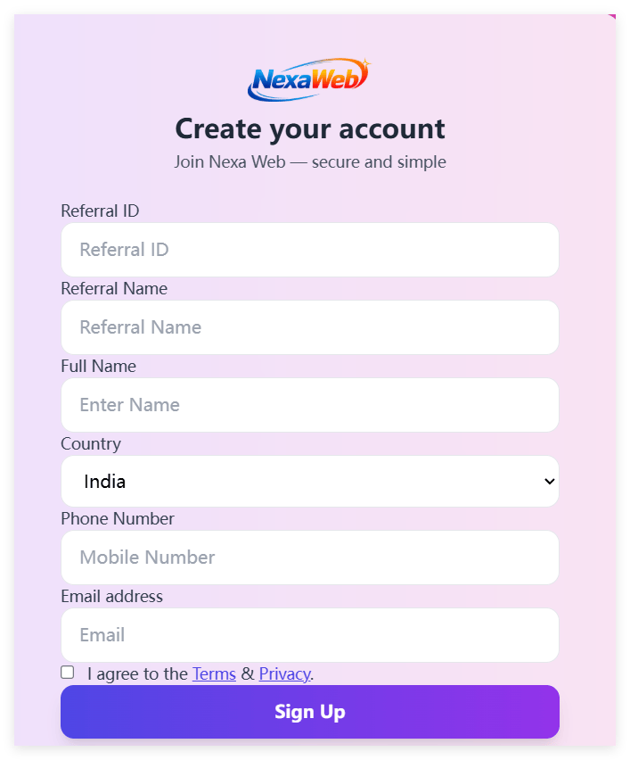 registration form