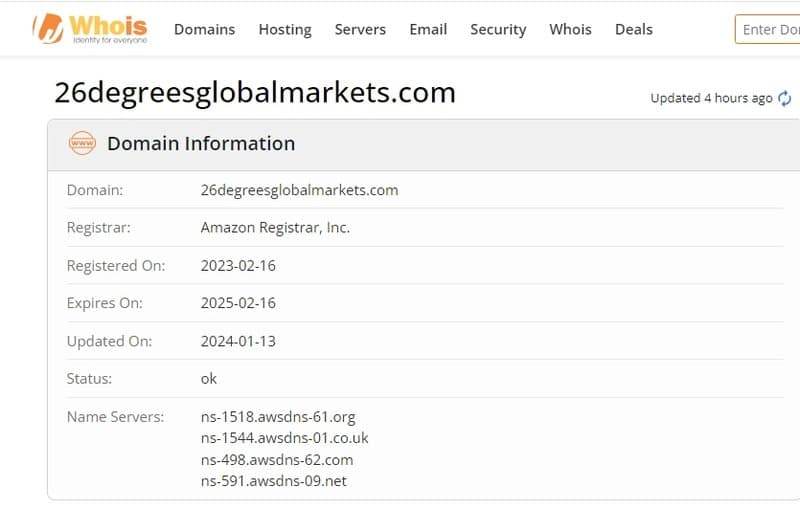 26 Degrees Global Markets Whois registration