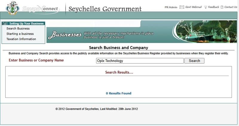 Could not find company registration in Seychelles business registry