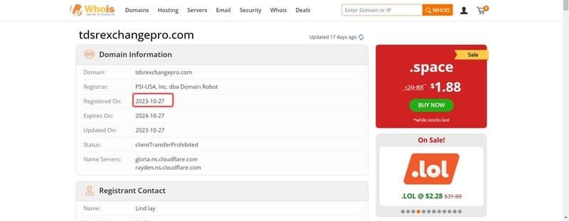TDSR Exchange's domain registration time