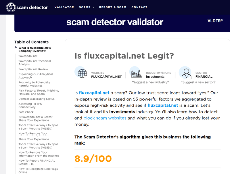 Scam Detector Query Result