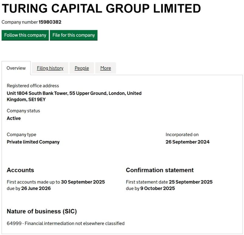 Turingfx registration information at UK Companies House