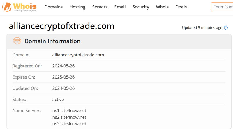 Whois lookup results