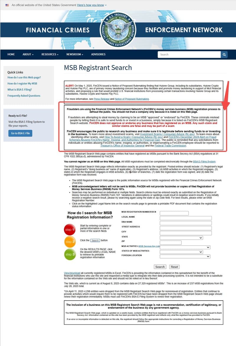 Fincen warning