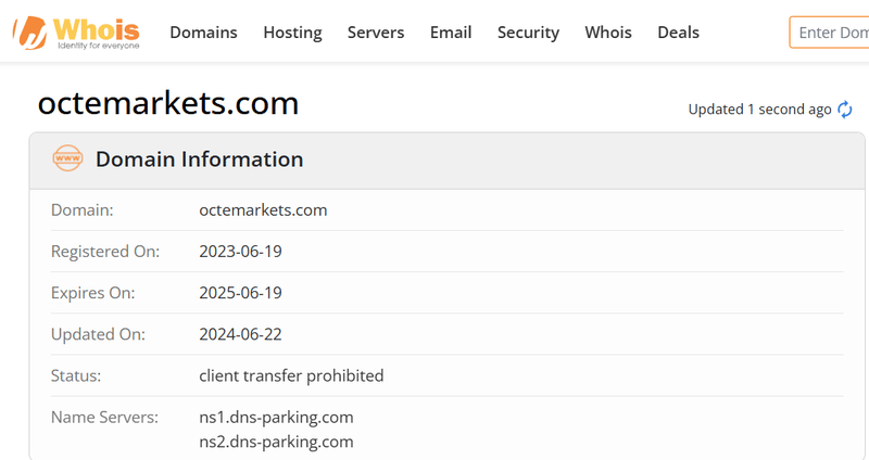 Whois lookup results