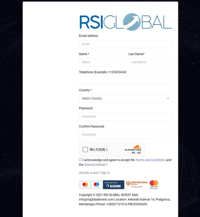 RSI GLOBAL INVEST&#x27;s registration process