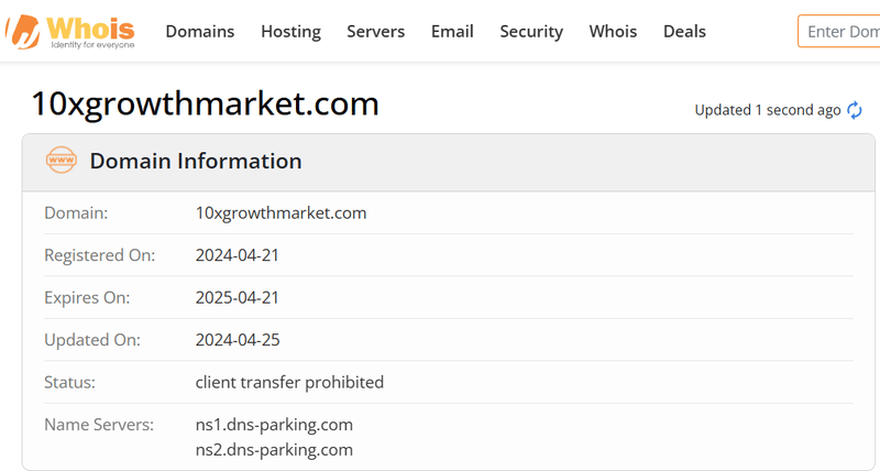 Whois lookup results