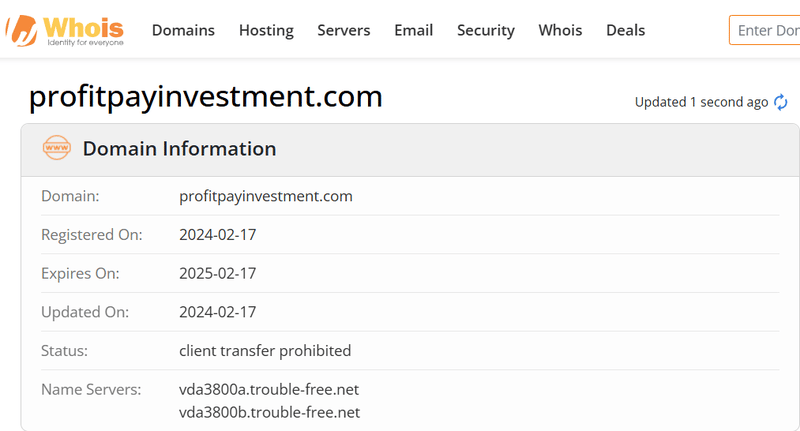 Whois lookup results