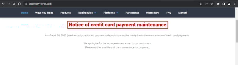Official website shows deposit and withdrawal information