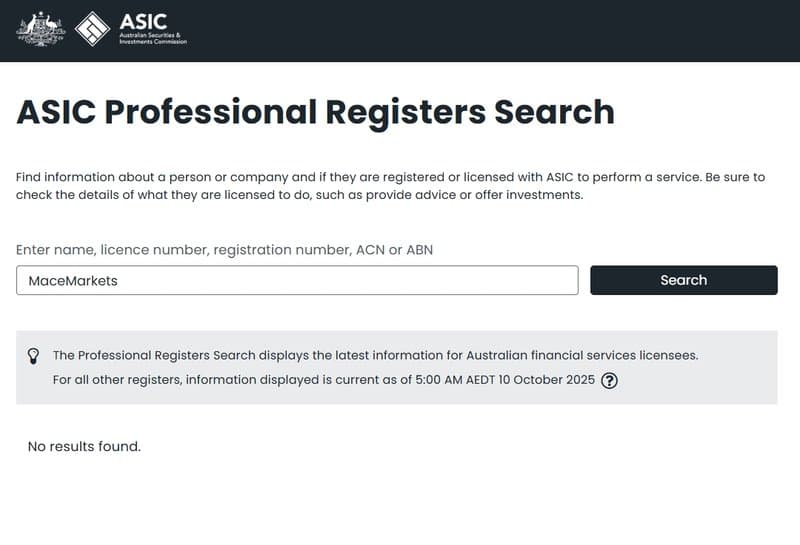 查询不到任何关于Mace Markets的监管信息