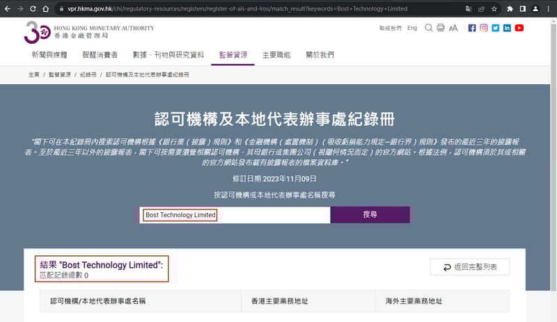 Official website showing company regulatory information search 2
