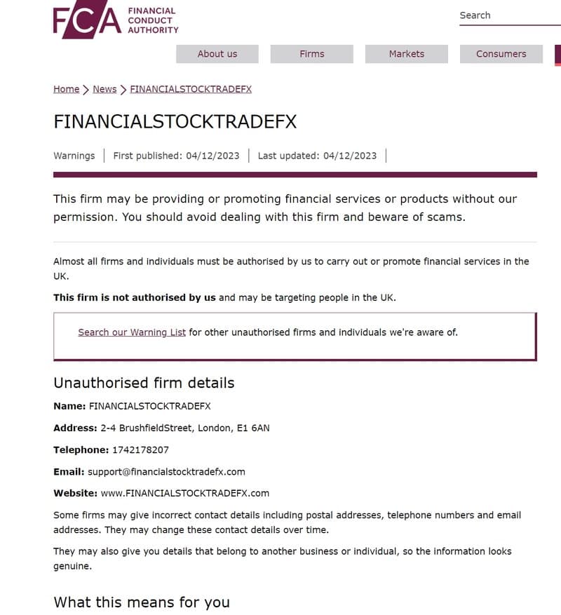 Regulatory Information of Financial Stock Trade FX