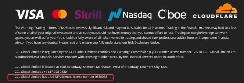 Regulatory Information Claimed by GCL Global Limited on Its Website