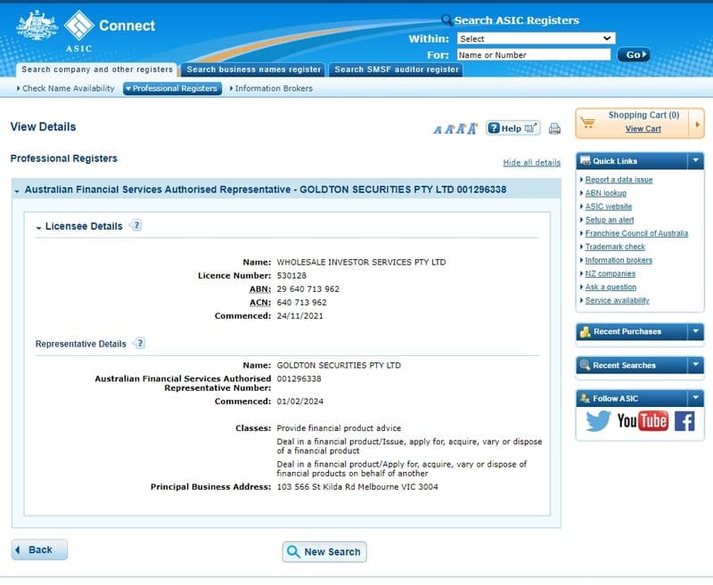 Goldton Securities Pty Ltd's Australian ASIC regulatory inquiry