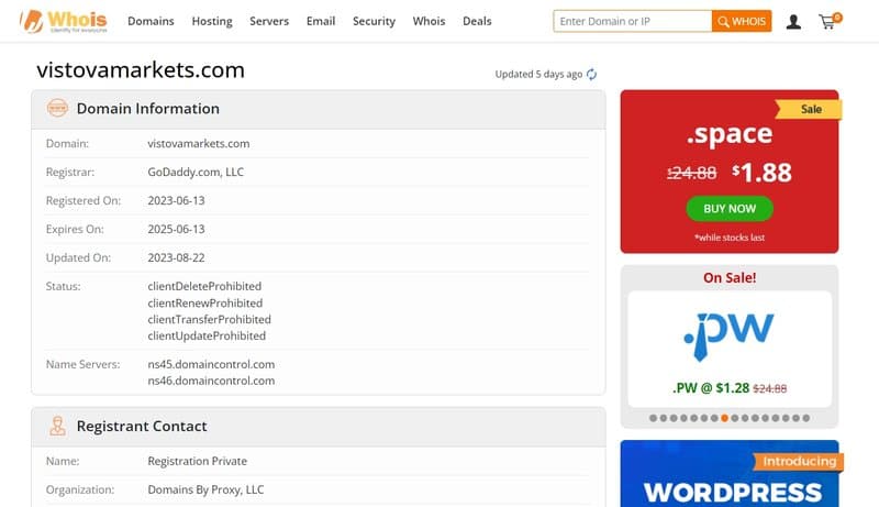 Vistova的whois域名年限查询