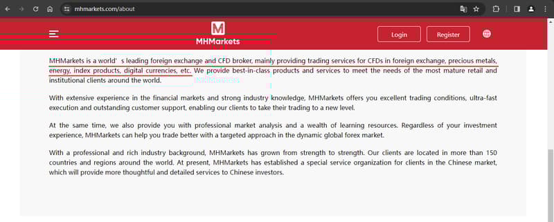 Trading product information 1 as shown on the official website