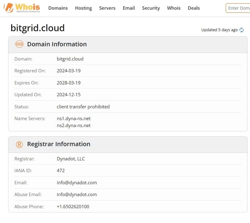 Регистрация сайта bitgrid.cloud