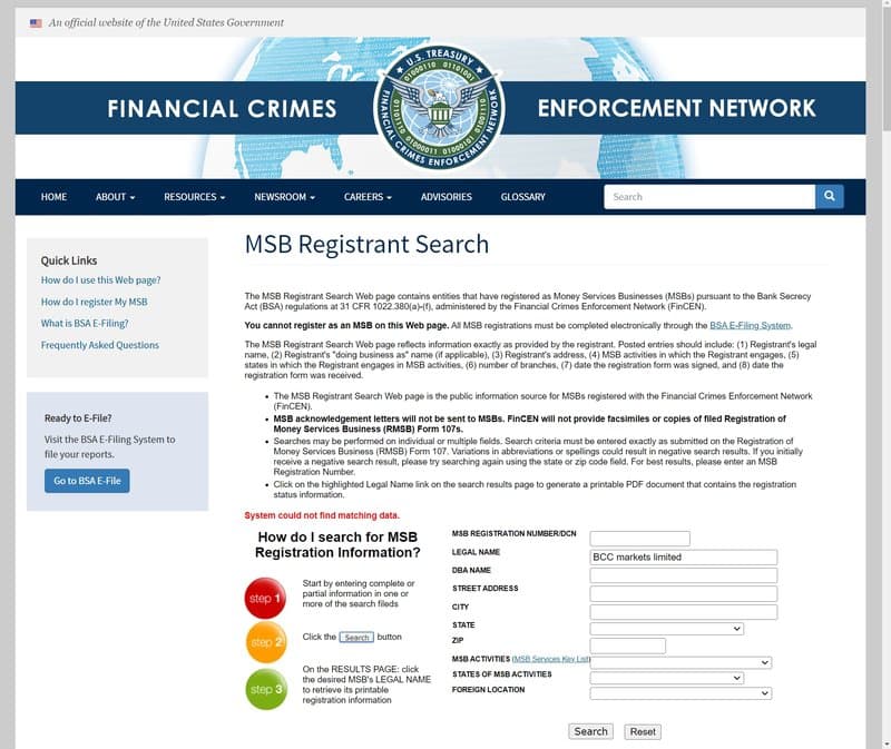 BCC markets limited's US MSB regulatory inquiry