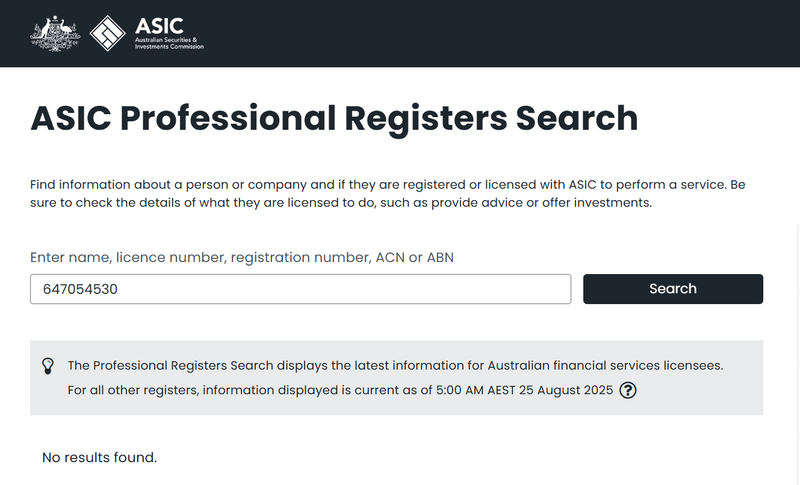 Resultado de consulta ASIC ( 647054530 )