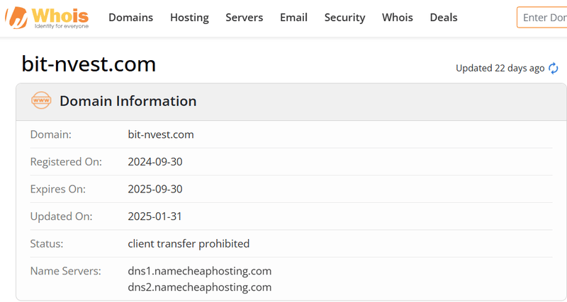 Whois lookup results