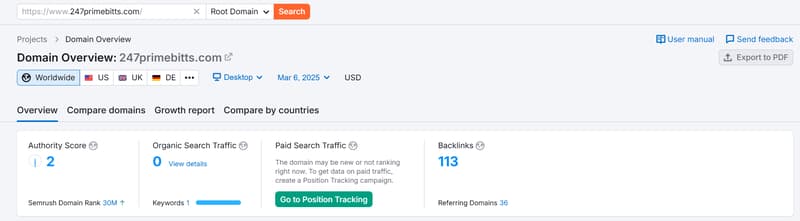 Semrush 자연 검색 트래픽 데이터