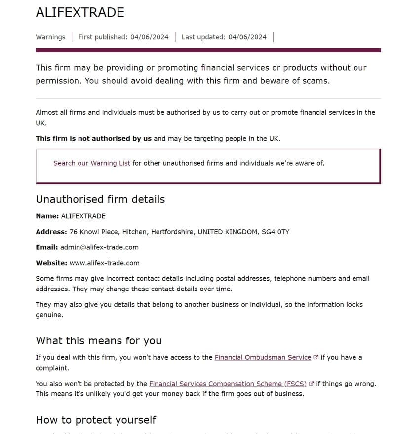 Regulatory Information of Alifextrade