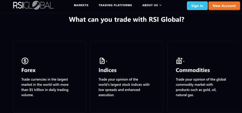 RSI GLOBAL INVEST&#x27;s trading products