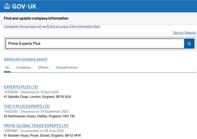 Companies House Query Result