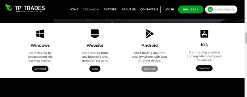 TP TRADES trading software download options