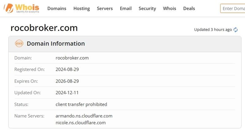Roco Broker's Website Registered on August 29, 2024