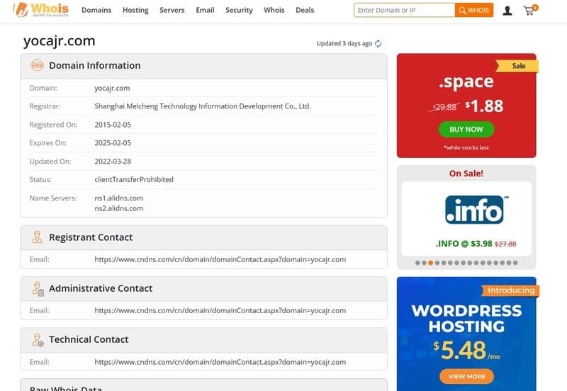 YouCai Net WHOIS Domain Registration Time