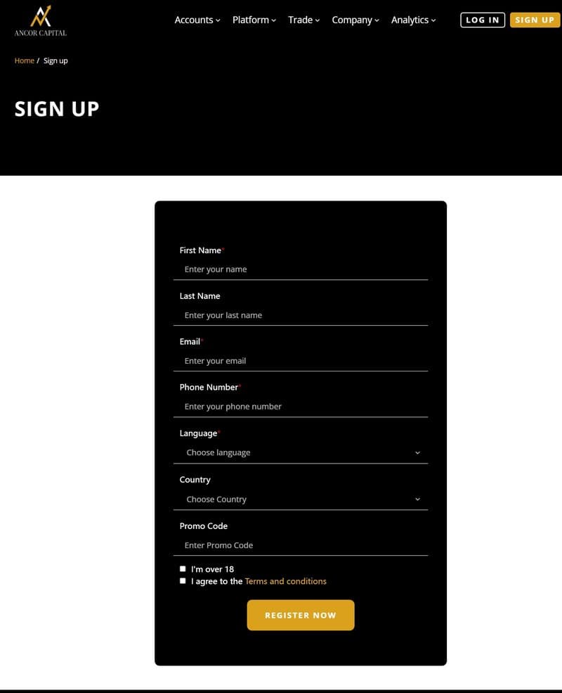 Ancor Capital's Account Registration Process