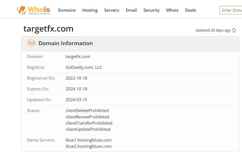 TargetFx domain registration date