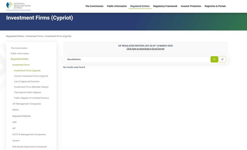 查询不到任何关于Mace Markets的监管信息