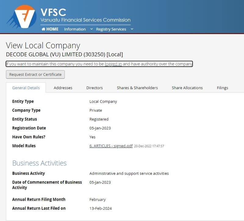 Decode Global VFSC Inquiry